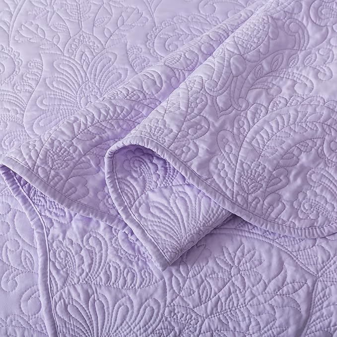 HoneiLife Quilt Sets King Size - Microfiber Bedspreads for King Bed, 3-Piece Lightweight Coverlets, Retro Bedlinen Sets, King Quilt Bedding Set All Season Use-Light Purple