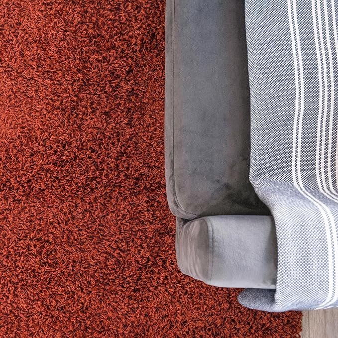 Unique Loom Solid Shag Collection Area Rug (3' 3" Round, Terracotta)
