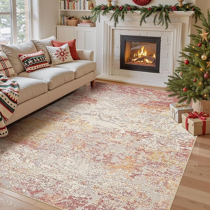 Area Rug Living Room Rugs - 9x12 Washable Large Soft Indoor Neutral Modern Abstract Low Pile Rug Carpet for Bedroom Dining Room Farmhouse Home Office - Colorful