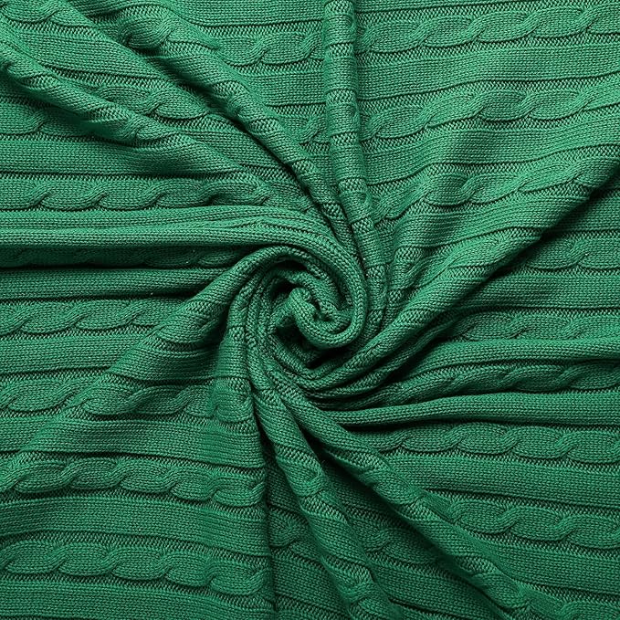 100% Cotton Cable-Knit Throw Blanket: 60" x 70", Ultra Soft, Breathable, All-Season Comfort & Versatility, Ideal for Couch, Bed, Travel and Gifting (Green)