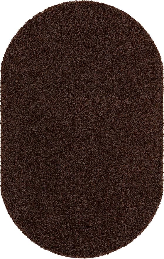 Unique Loom Solid Shag Collection Area Rug (5' 1" x 8' Oval, Chocolate Brown)