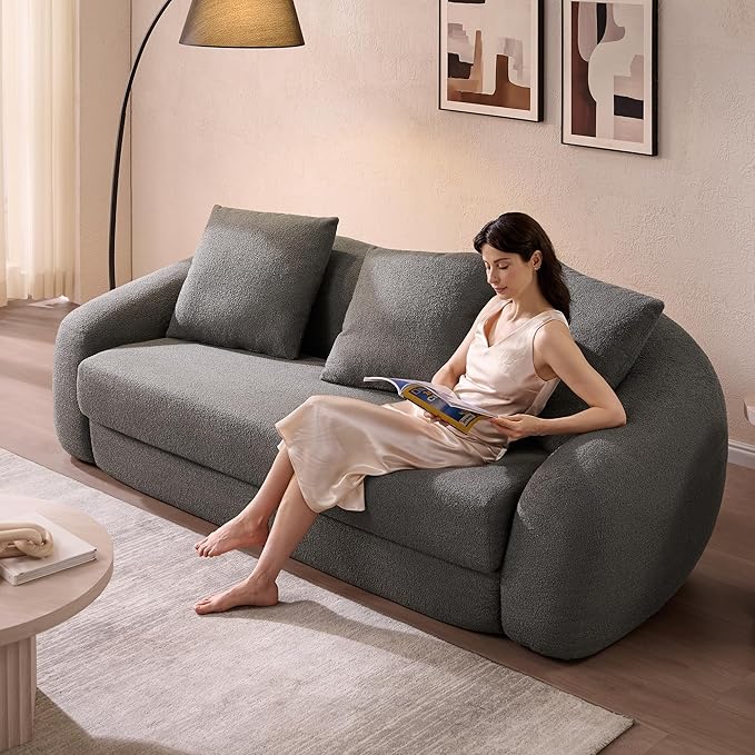 SICOTAS Curved Sofa Couch Bed for Living Room Convertible Futon Cloud Boneless Sleeper Chair Pull Out Floor Couch with Deep Seat Sofa Set Foam No Assembly Required for Bedroom Apartment, Dark Grey