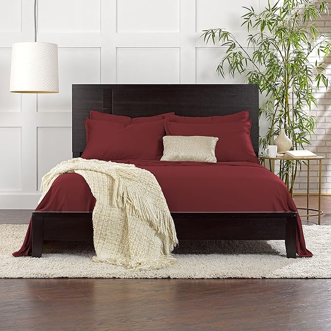 Pure Bamboo California King Sheets, Genuine 100% Organic Viscose Derived from Bamboo Bed Sheet Set, Soft & Cooling, Double Stitching, 2 Year Quality Promise (California King, Merlot)