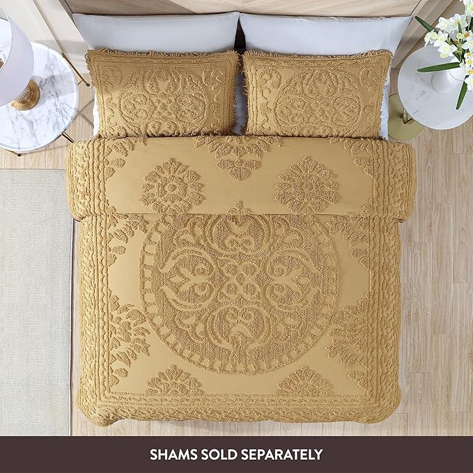 Beatrice Home Fashions Medallion Chenille Bedspread, Queen, Gold