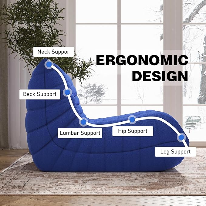 Bean Bag Chair, Memory Foam Bean Bag Sofa Large Bean Bag Chair for Adults, Bean Bags Chairs for Teens with High Density Comfortable Foam, Bean Bag for Living Room, Bedroom (Blue)