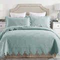 MarCielo 3-Piece 100% Cotton Oversized Bedspread Lightweight Quilt Coverlet Embroidery Farmhouse Bedding Set (Tk Aqua Green, Oversized King (118"x106"))