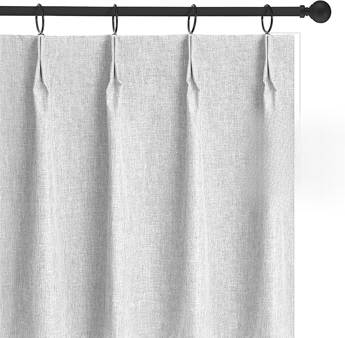 WdFour 42x63 Inch Blackout Curtains - Thermal Insulated Pinch Pleated Drapes, 100% Light Blocking, Extra Long Back Tab Panels for Bedroom & Living Room, Pack of 2 (Greyish White)