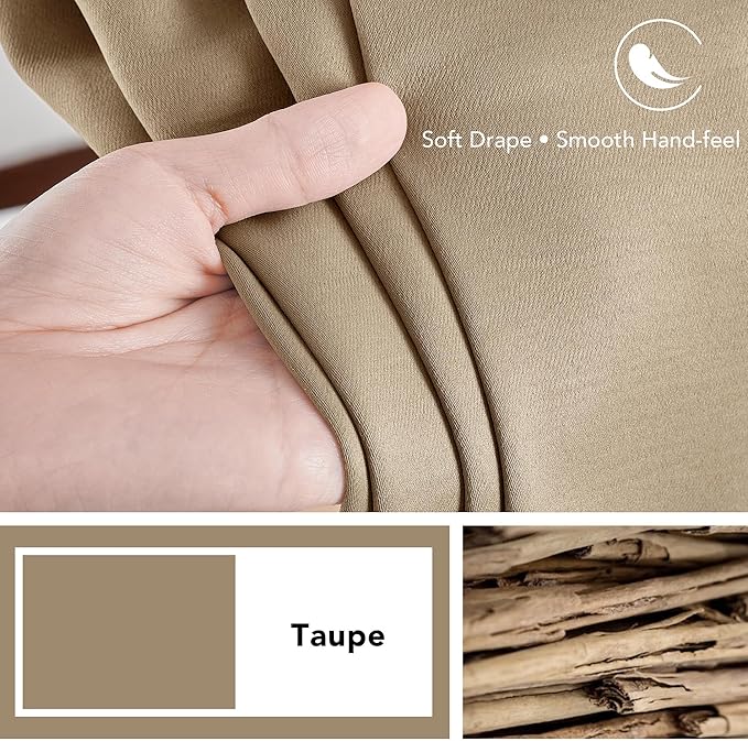 Deconovo Blackout Curtains, Thermal Insulated, W42 x L72 2 Panels, Back Tab, Machine Washable, Room-Darkening Drapes for Bedroom/Living Room Khaki