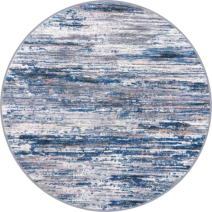 6' Round Rug Washable Rug for Entryway, Navy Blue Gray Neutral Multi Soft Non-Slip Area Rugs Modern Abstract Low-Pile Carpet, Neutral Vintage Circle Rugs for Living Room Dining Bedroom Foyer