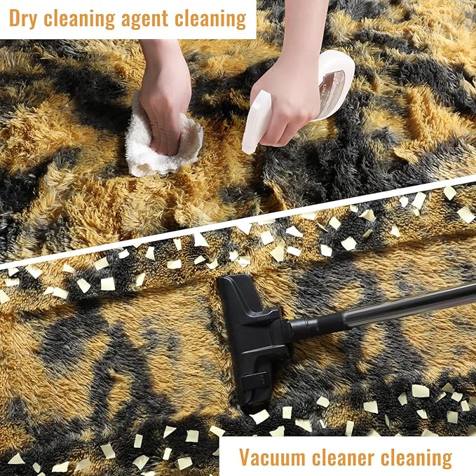 PAGISOFE Black and Yellow Fluffy Shag Area Rugs for Bedroom 5x7, Soft Fuzzy Shaggy Washable Rugs for Living Room, Plush Rug for Kids Room Furry Boys Carpet for Teen Dorm Black Room Decor Dark Yellow