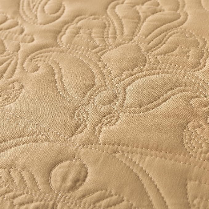 HoneiLife Embroidered Quilt King Size - 3 Pieces Microfiber Quilt Sets Lightweight Bedspreads Reversible Coverlets Retro Bed Cover Paisley Pattern Bedding Set All Season Quilts-Yellow
