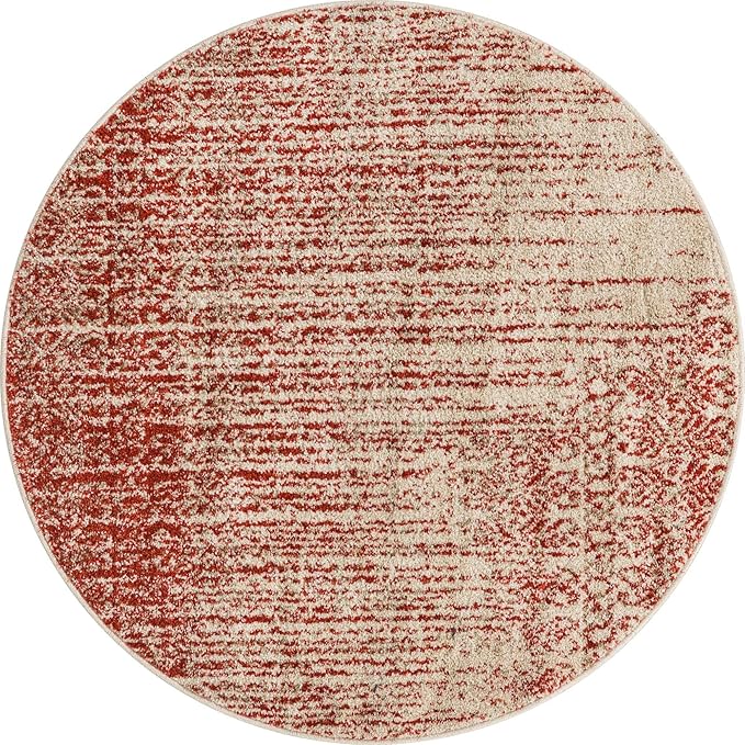 Unique Loom Del Mar Collection Area Rug - Jennifer (4' 1" Round, Red/ Beige)