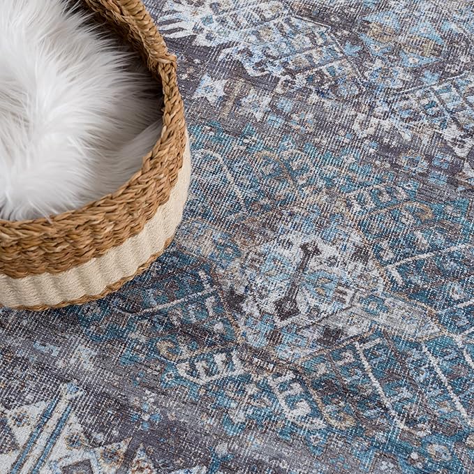 Bloom Rugs Washable 9' x 12' Rug - Slate Gray/Blue Traditional Area Rug for Living Room, Bedroom, Dining Room, and Kitchen - Exact Size: 9' x 12'
