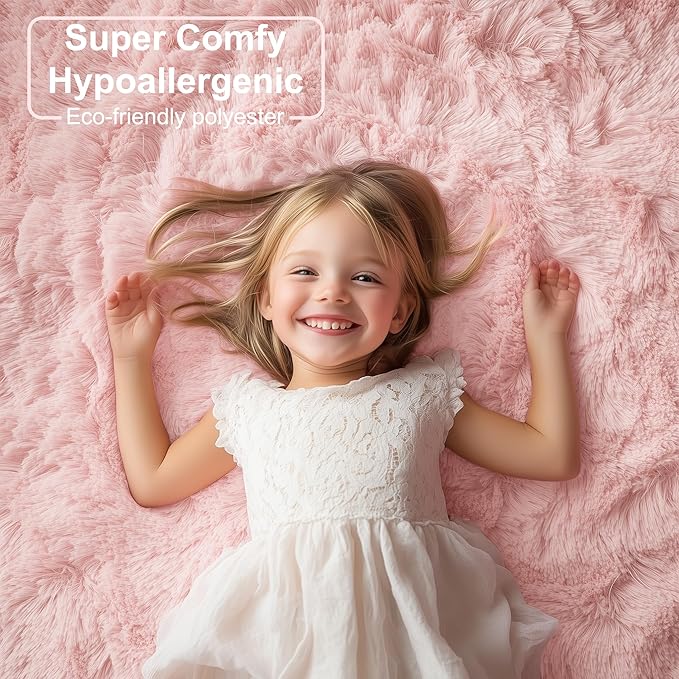 PAGISOFE Pink Rugs for Girls Bedroom 4x6 Ft Fluffy Cute Girls Room Decor Aesthetic Area Rugs Kawaii Baby Nursery Rugs Plush Playroom Shag Teen Girl Rug Thick Fur Dorm Rug Living Room Carpet