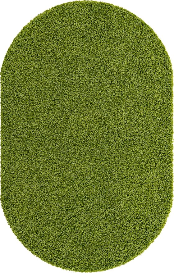 Unique Loom Solid Shag Collection Area Rug (5' 3" x 8' Oval, Grass Green)