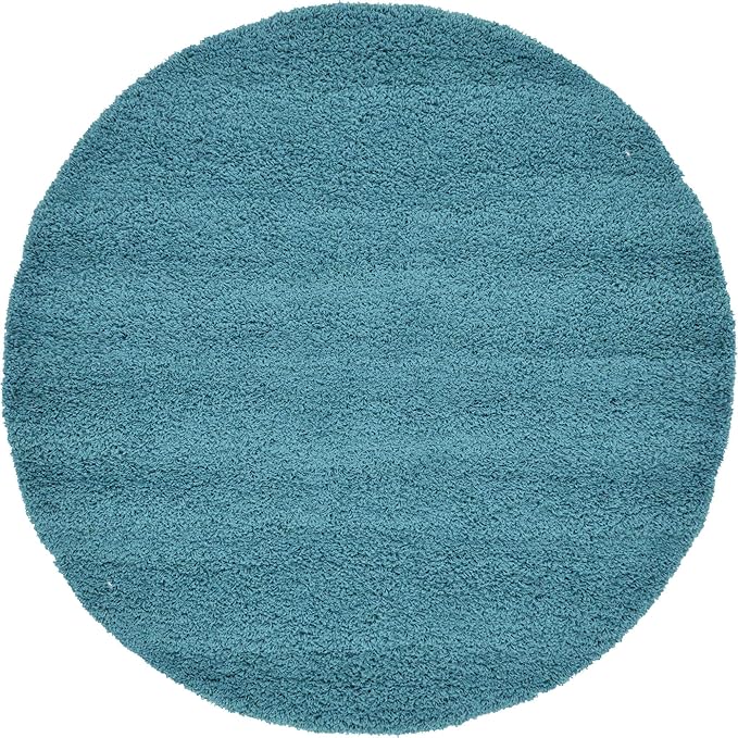 Unique Loom Solid Shag Collection Area Rug (6' 1" Round, Deep Aqua Blue)
