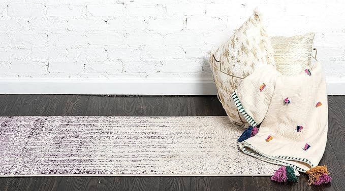 Unique Loom Del Mar Collection Area Rug - Jennifer (2' 7" x 10' Runner, Purple/ Ivory)
