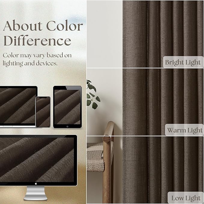 Dark Chocolate 80 Inch Pinch Pleated Linen Curtains 2 Panels for Living Room Bedroom Memory Training Shaped Semi Sheer Pleat Drapes with Hooks Rings Light Filtering Window Curtain 40x80