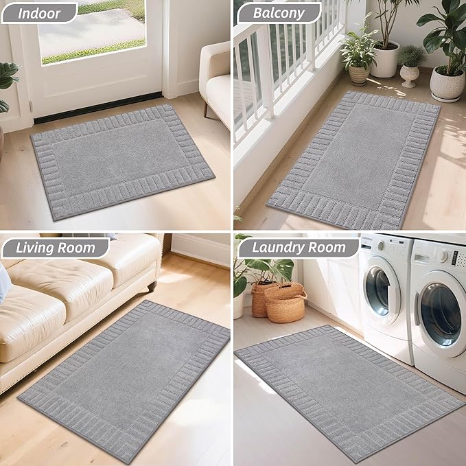 BEQHAUSE Door-Mat Non-Slip Front Doormat Low-Profile Entrance Mats for Front Door Entry Resist Dirt Washable Doormat Absorbent Entryway Door Mat,Light Grey,32"x48"