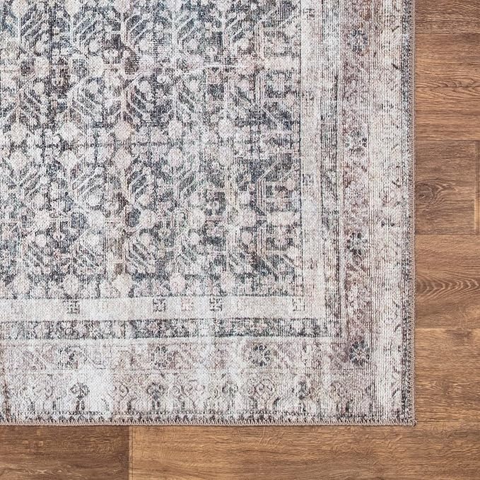 Bloom Rugs Washable Non-Slip 6' x 9' Rug - Tan/Blue/Green Traditional Area Rug for Living Room, Bedroom, Dining Room, and Kitchen - Exact Size: 6' x 9'