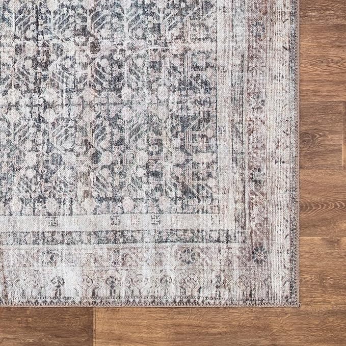 Bloom Rugs Washable Non-Slip 3' x 5' Rug - Tan/Blue/Green Traditional Area Rug for Living Room, Bedroom, Dining Room, and Kitchen - Exact Size: 3' x 5'