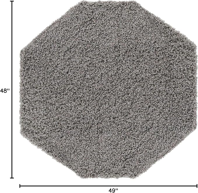 Unique Loom Solid Shag Collection Area Rug (4' Octagon, Cloud Gray)