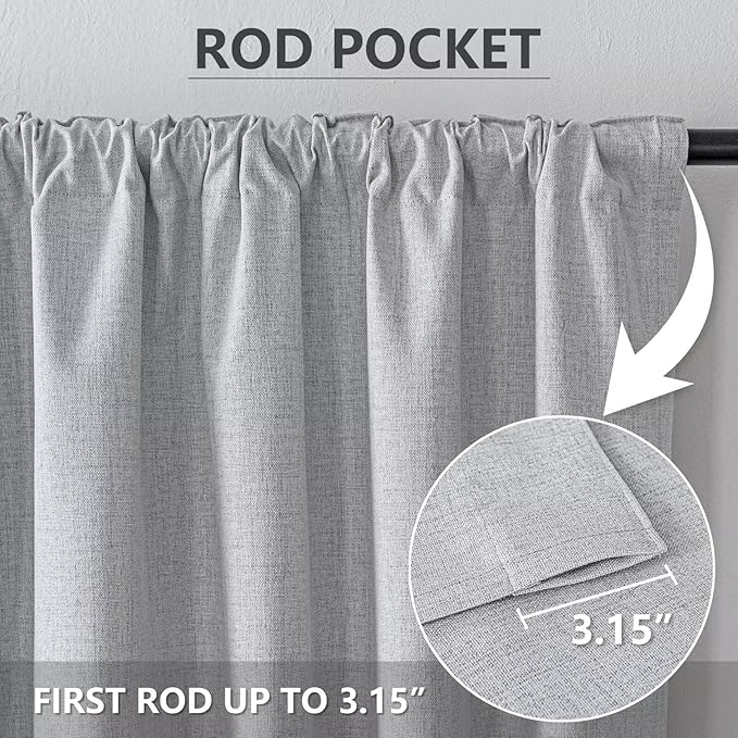 100% Blackout Curtains for Living Room, 108 Inch Curtains 2 Panel Set Light Blocking, Back Tab & Rod Pocket Thermal Insulated Drapes Bedroom Windows Home Decr(52W × 108L inch, Greyish White)