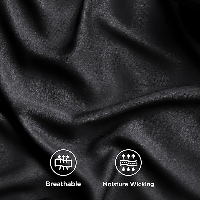 Bedsure Cooling Sheets Twin XL, Rayon Derived from Bamboo, Breathable & Soft Twin XL Sheet Sets, Deep Pocket Up to 16 Inches, Hotel Luxury Silky Dorm Bedding for Hot Sleepers, Black