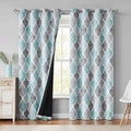 Beauoop 100% Blackout Curtains 90 Inches Long 2 Panels for Bedroom Living Room Aqua Grey Moroccan Geo Room Darkening Thermal Insulated Soundproof Grommet Top Window Treatments Drapes, 50x90 Set of 2