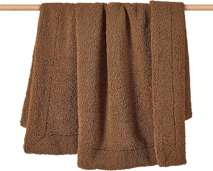 HiEnd Accents Teddy Throw Blanket, 60x90 inch, Umber, Oversized Boucle Throw Blanket, Soft Cozy Classic Chic Casual Heavy Blanket, Modern Rustic Plush Comfy Warm Blanket for Bed, Sofa