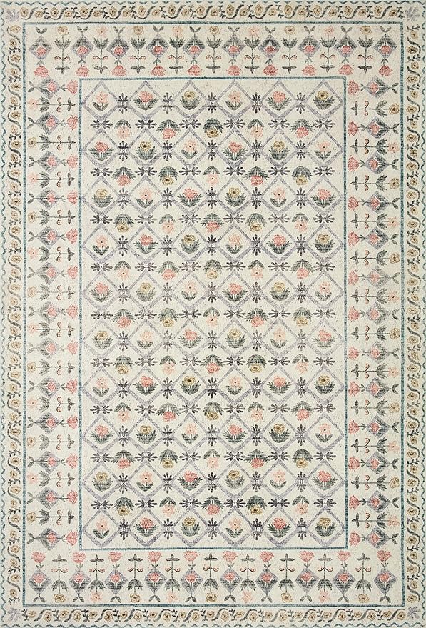 Loloi Rifle Paper Co. Eden Collection EDE-03 Lattice Ivory 5'-0" x 7'-6" Area Rug feat. CloudPile™