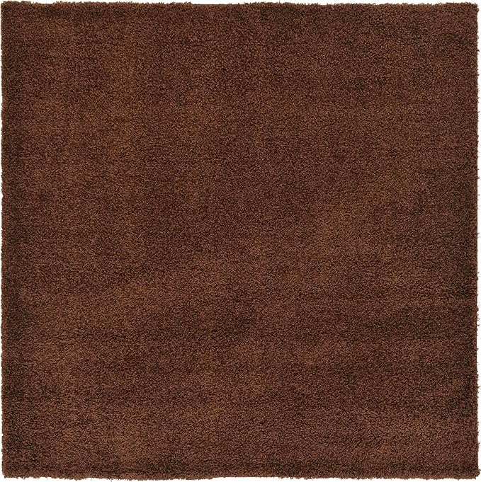 Unique Loom Solid Shag Collection Area Rug (8' Square, Chocolate Brown)