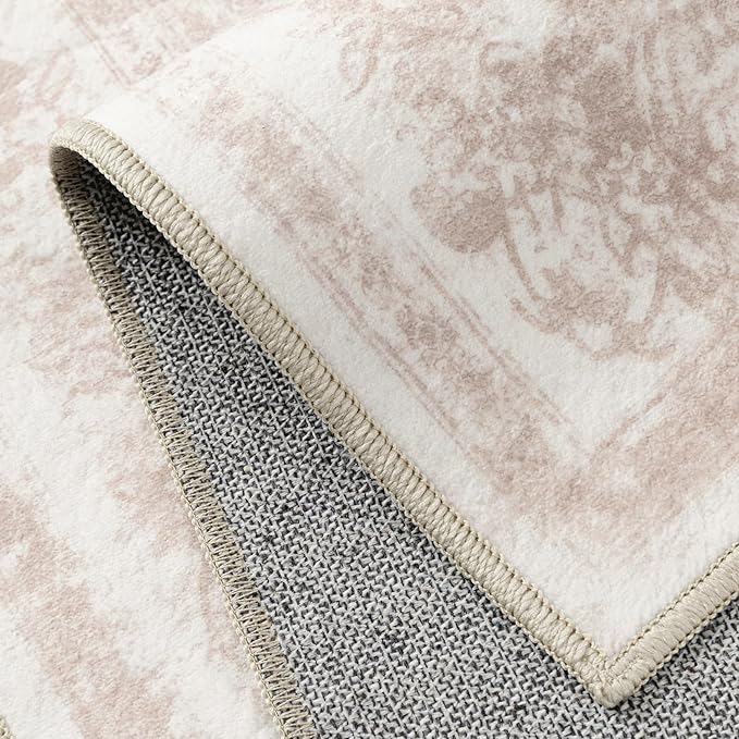 Area Rug 3x5 Washable Pink Rug Vintage Boho Medallion Entryway Door Mat Entrance Distressed Retro Carpet Non Slip Low Pile Small Soft for Office Kitchen Bedroom Laundry Bathroom Hallway