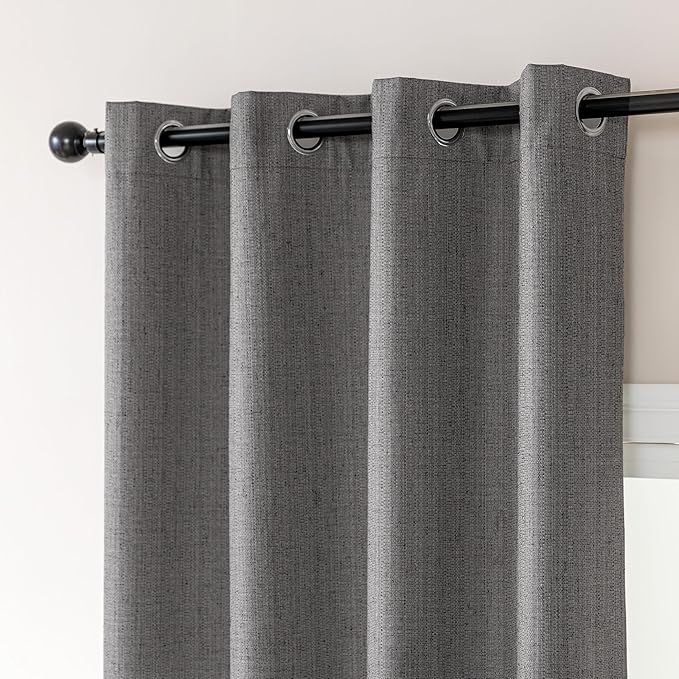 Amazon Basics Faux Linen Blackout Curtains for Bedroom and Living Room, 2-Piece Set with Grommets, 42" W x 63" L, Grey