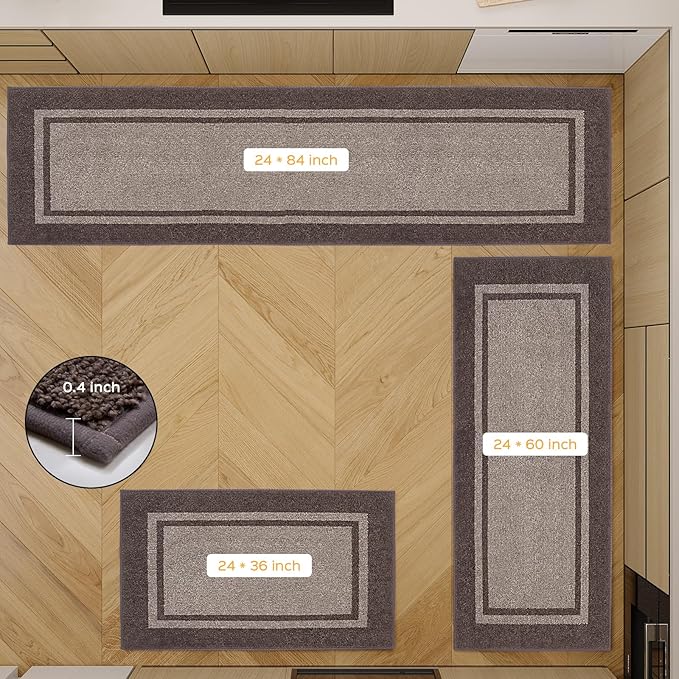 Kitchen Rugs 24" x 84", Non-Slip Machine Washable Kitchen Runner Rugs Floor Mats, Absorbent Comfort Standing Mats for Kitchen, Sink, Laundry and Hallway, Rolled Packaging, Beige & Grayish Brown