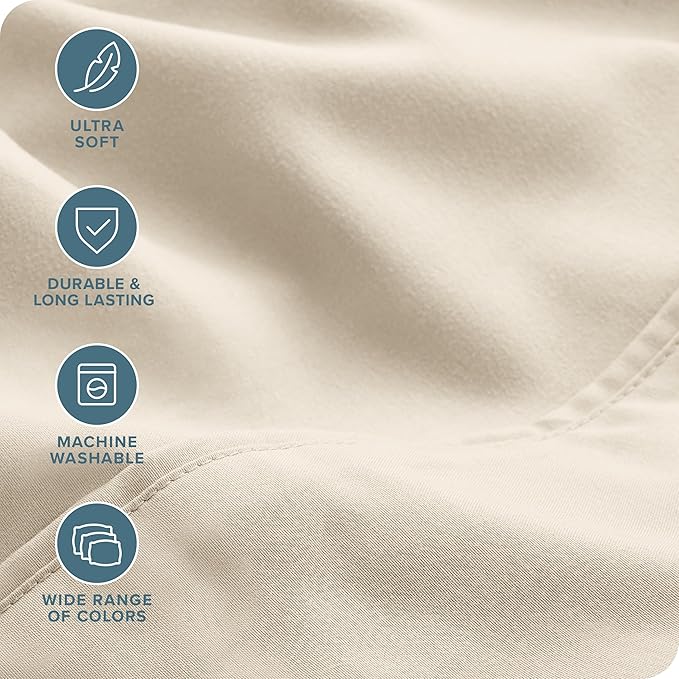 Bare Home Hotel Luxury King Sheet Set, Extra Soft - 6 Piece Set - Deep Pockets - Easy Fit - Cooling & Breathable - Wrinkle, Fade, Stain Resistant - Includes 4 Pillowcases (King, Sand)