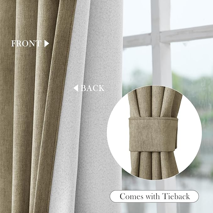 Macochico Thermal Blackout Chenille Curtains 100% Blackout Window Draperies for Living Room Bedroom Auditorium Banquet Hotel Soil Brown Curtains with Tieback Classic Home Decor 72" Wx102 L 1 Panel