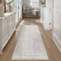 2x6 Grey Runner Rug Hallway Non Slip Kitchen Vintage Distressed Long Carpet Indoor Machine Washable Retro Floral Bedroom Accent Throw Rug for Office Laundry Bathroom Dining Living Room