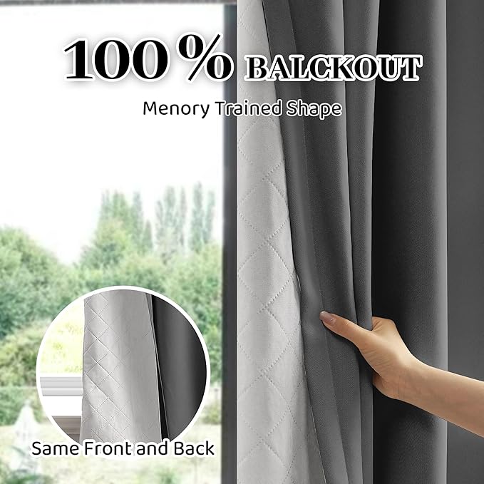 3-in-1 100% Blackout Curtains 120 Inches Long, Thermal Insulation, Soundproof Back Tab Drapes for Bedroom Living Room Sliding Glass Door, with Pin Hooks, Grey 50x120 Inch 1 Panel