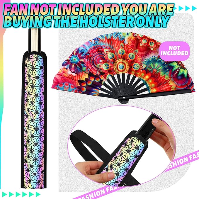 Summer Rave Fan Thigh Holster Rave Fan Holder Folding Hand Pouch Foldable Sleeves with Waist Belt for Thigh Party