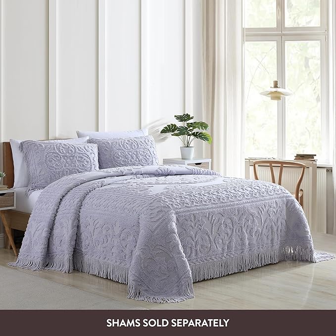 Beatrice Home Fashions Medallion Chenille Bedspread, Full, Lavender