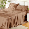Bedsure California King Sheet Sets, Cooling Sheets for Hot Sleepers, Rayon Derived from Bamboo, Breathable & Soft, Deep Pocket Up to 16", Hotel Luxury Silky Bedding for Hot Sleepers, Khaki