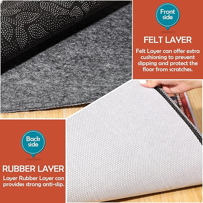 Waterproof Rug Pad, Thick 5x8 Ft Under Area Rug Carpet Pad, Non Slip Rug Pads for All Floors and Hardwood Floors Finishes, Keep Carpets in Place Soft and Prevent Rug from Wrinkling or Buckling
