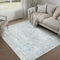 Blue Area Rug 4x5 Office Entryway Rug Machine Washable Kitchen Vintage Distressed Non Slip Carpet Indoor Retro Floral Accent Throw Door Mat for Bathroom Bedroom Dining Living Room