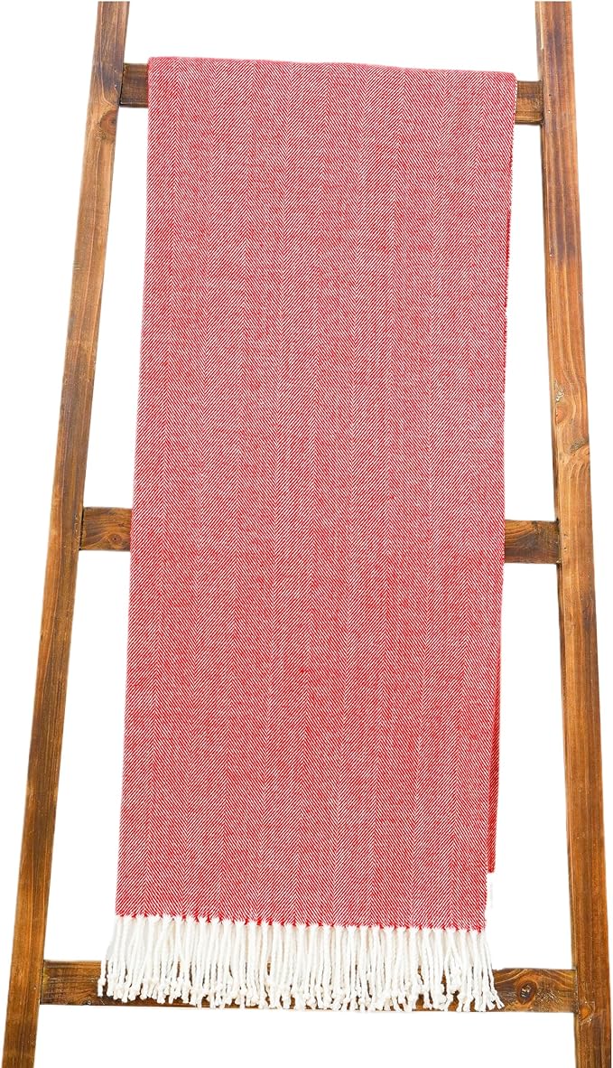 Alashan Cashmere Cotton Acrylic Adirondack Herringbone Woven Throw - Throw Blanket - Carmine