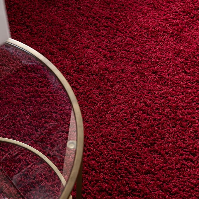Unique Loom Solid Shag Collection Area Rug (3' 3" x 5' 3" Oval, Cherry Red)