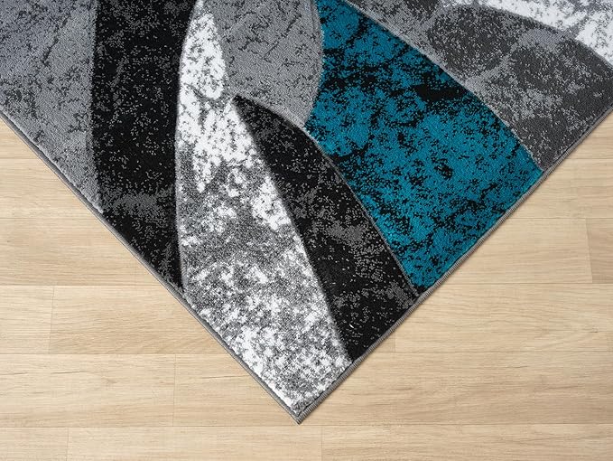 Modern Abstract Area Rug Hand Carved Contemporary Geometric Swirls Vibrant Colors Carpet for Living Room Bedroom Design PR1002 (Turquoise, 5' x 7')