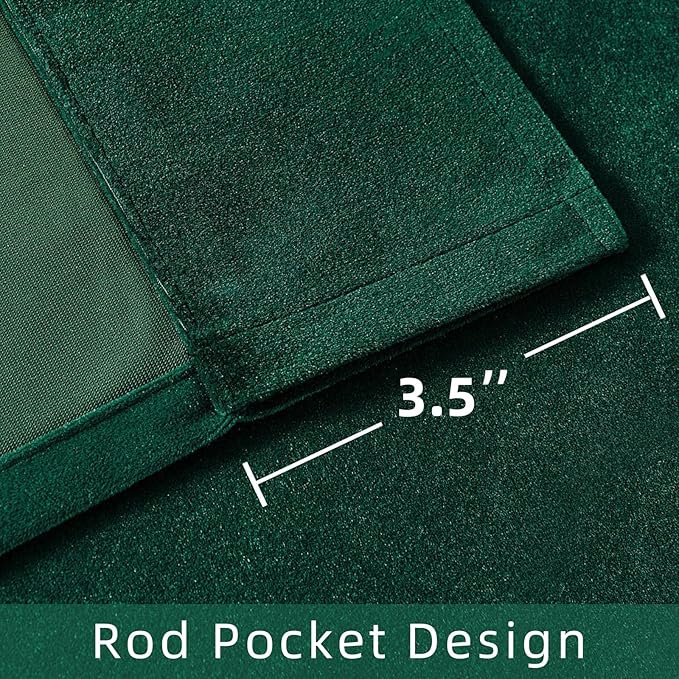 Joydeco Dark Green Velvet Curtains 90 inch Length 2 Panels Burg Set, Luxury Rod Pocket Thermal Insulated Window Blackout Curtain, Room Darkening Drapes for Living Dining Room Bedroom Privacy