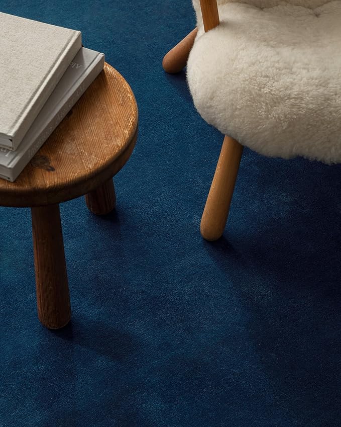 Hand-Tufted Wool Rectangle Area Rug – Soft Premium Wool Carpet for Living Room, Bedroom & Home Décor – 5X8 ft| Deep Blue – Durable, Non-Slip Backing, Handcrafted Rug