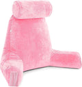 Husband Pillow Medium Pink, Backrest for Kids, Teens, Petite Adults - Reading Pillows with Arms, Adjustable Loft, Plush Memory Foam, Bed Rest Chair for Sitting Up, Detach Neck Roll, Removable Cover